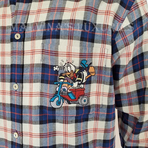 GUCCI SHIRT MENS CHECK EMBROIDERED x DISNEY DONALD DUCK COTTON LINEN sz 50 / L - Picture 8 of 16